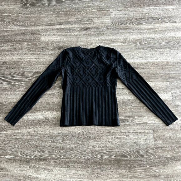 EUC‎ MILLY Black Geometric Ribbed Knit Sweater Top Size Small Stretchy Crew Neck - Picture 6 of 13